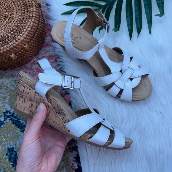 boc Shoes - BOC Born White Ankle Strap Strappy Cork Wedge Sandal 8